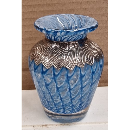 102 - 9.5 cm tall swirl glass posy vase with hallmarked silver collar