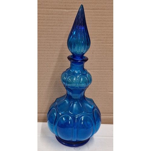 107 - 36.5 cm tall 1960's Empoli blue glass 'Corset' decanter