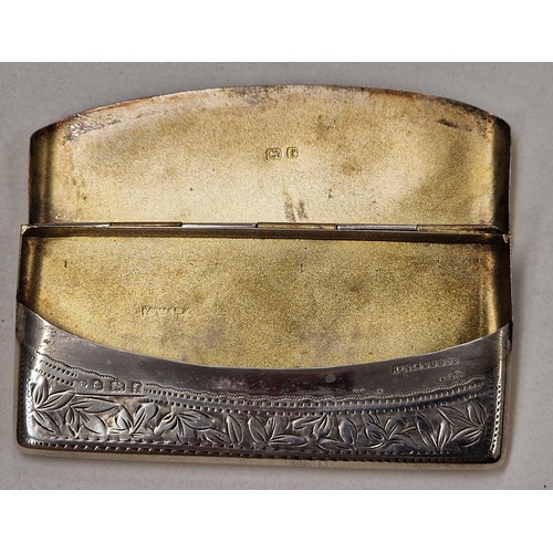 4 - Hallmarked silver 1905 calling card case with gilded inner and engraved foliage detail