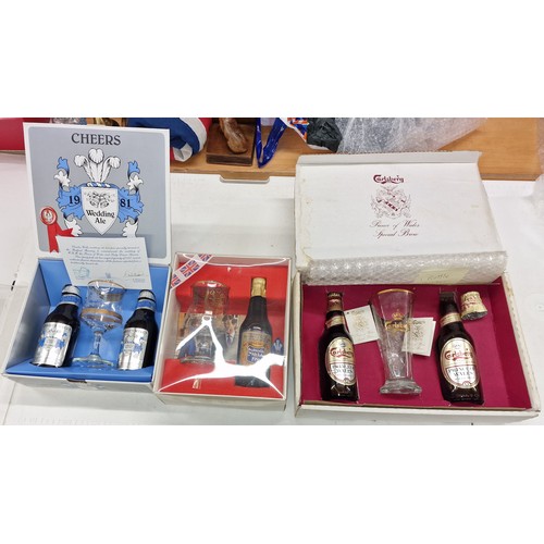 82 - 3 x boxed 1981 royal wedding commemorative ale gift sets - 1 with broken bottle