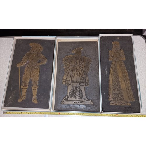 112 - 3 x large brass rubbing plates - Charles I, Henry VIII & Avice Tyndall