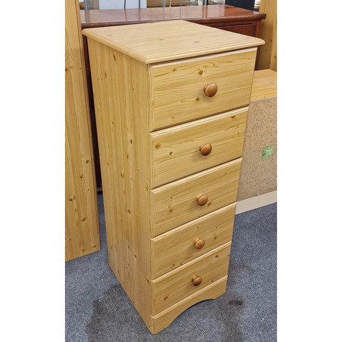 162 - 43 x 47 x 116 cm pine look 5 drawer tall boy tower chest