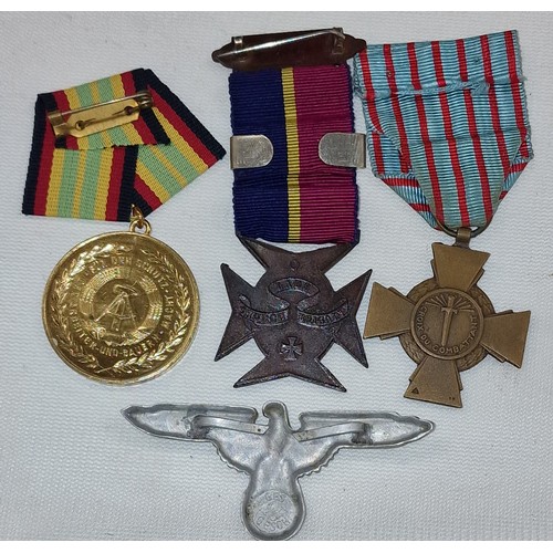 17 - German service medal, French combat star, German cap badge and Church Lads Brigade jewel