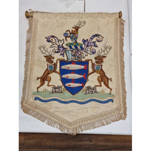 116 - Approximately 40 x 50 cm intricate needlework coat of arms wall banner
