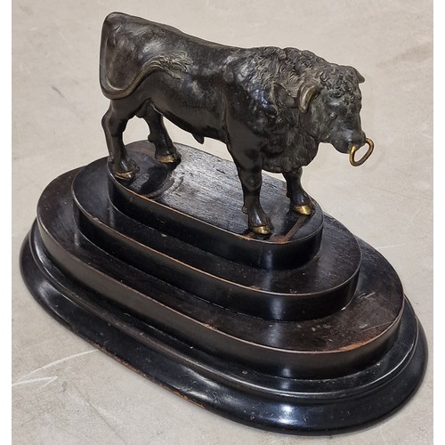 150 - Victorian cast bronze prize bull figure on 10.75 x 6.25
