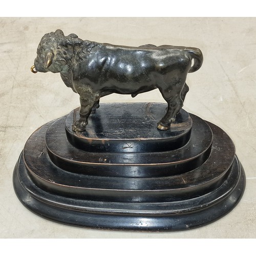 150 - Victorian cast bronze prize bull figure on 10.75 x 6.25