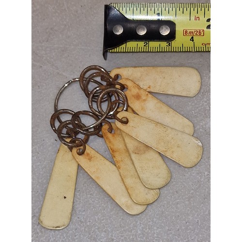 133 - Ring of 7 x 19th century bovine bone tags/markers