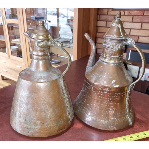 162 - 2 x large antique Persian? copper water pots - 37.5 cm and 34 cm tall