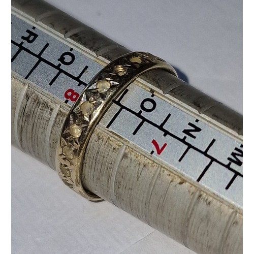 322 - Birmingham hallmarked 9 ct gold full eternity ring size P, set with CZ stones (3 x missing) - 2.1 gm