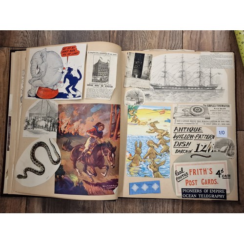 81 - Large and interesting vintage scrap book full of assorted newspaper and magazine cuttings, photograp... 