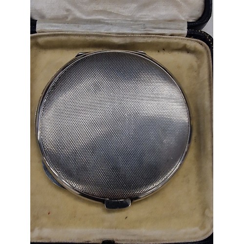 329 - 1938 John William Barratt hallmarked silver guilloche compact in box and complete