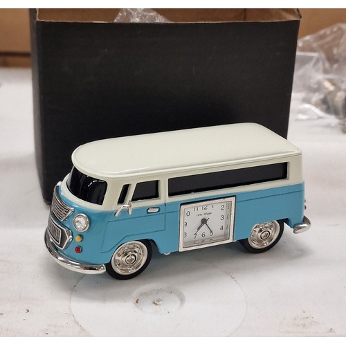 4 - Boxed as new 10 cm long metal VW camper mini mantle clock