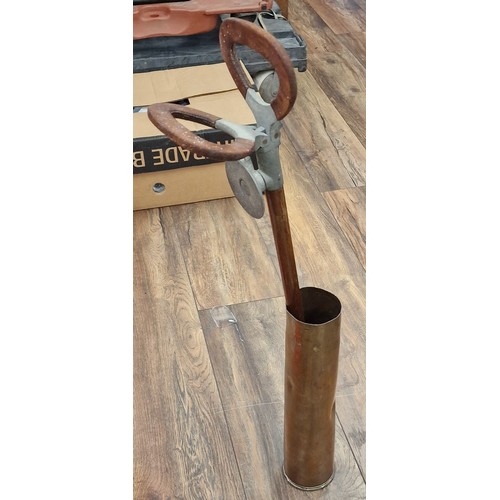 301 - 35 cm repurposed WWII artillery shell stick stand/large vase with vintage shooting stick