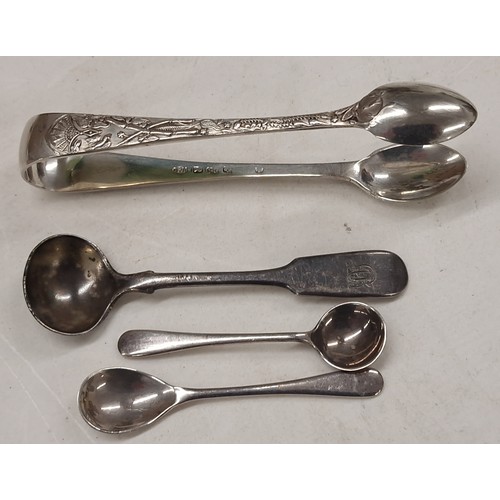 202 - Hallmarked silver sugar nips and 3 x silver salt spoons