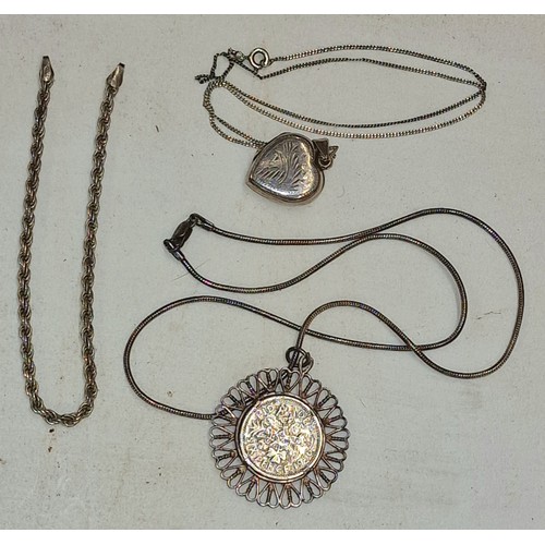 342 - 2 x silver pendant necklaces and silver bracelet