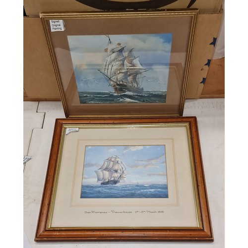 158 - 32 x 27 cm framed maritime oil painting and slightly larger maritime print