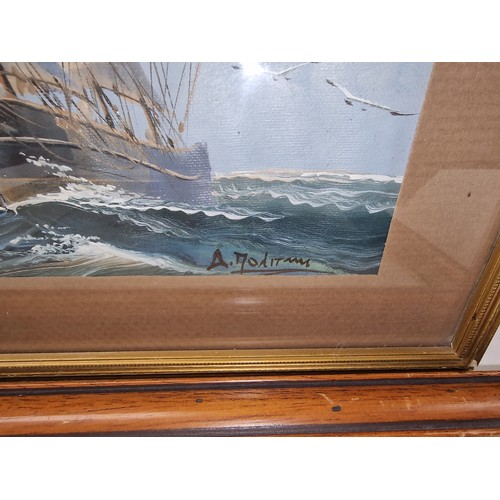 158 - 32 x 27 cm framed maritime oil painting and slightly larger maritime print