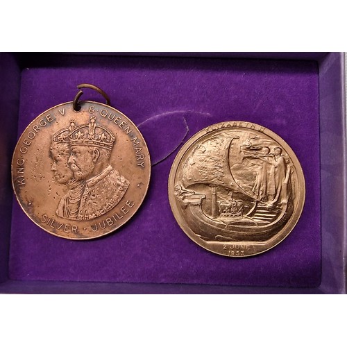 201 - 1935 George V silver jubilee and 1953 coronation medallions