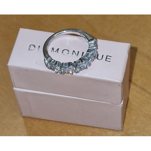 363 - Boxed 925 silver Diamonique quadrilogy ring size L 1/2