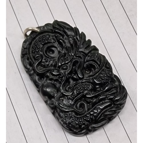 364 - 5.5 x 3.5 cm dark jade dragon pendant