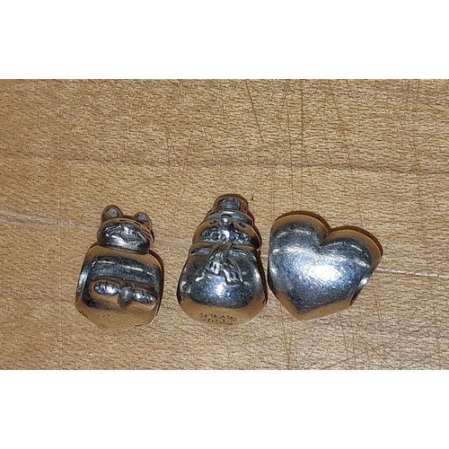 376 - 3 x Pandora charms being snowman, rabbit and solid heart