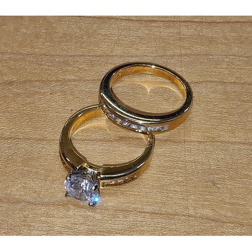 367 - 2 x gilt 925 CZ stamped dress rings both size N