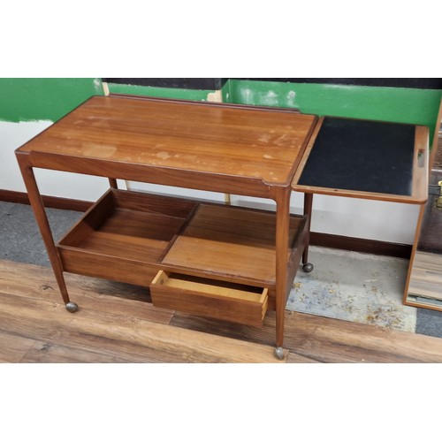 292 - Retro G Plan teak drop side hostess/serving trolley with utensil drawer