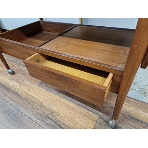 292 - Retro G Plan teak drop side hostess/serving trolley with utensil drawer