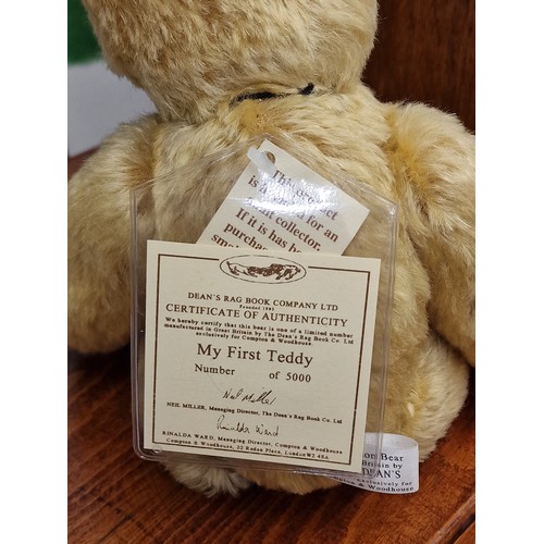 70 - Near mint 35 cm Deans 'My first teddy' limited edition collectors bear, un-numbered /5000