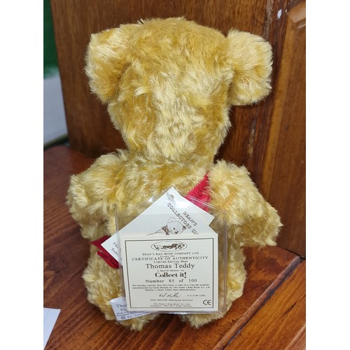 102 - Near mint 32 cm Deans 'Thomas' limited edition collectors bear, numbered 85/100