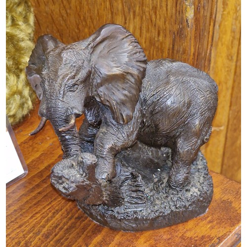 48 - 11.5 cm tall Heredities signed bronze African elephant sculpture