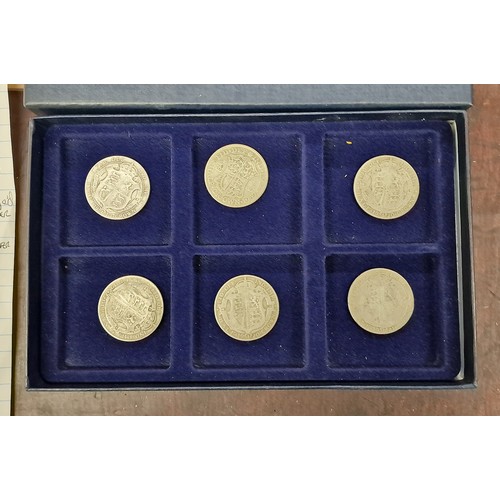 150 - display box containing 5 x George V & 1 x Edward VII half crown coins