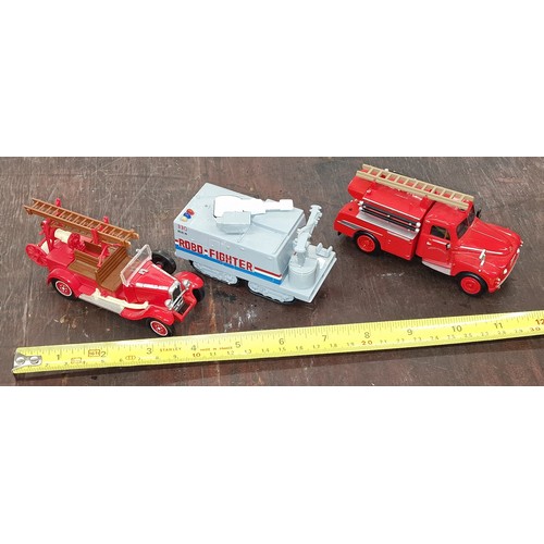 27 - Unboxed Solido and Del Prado fire trucks and Robo-fighter