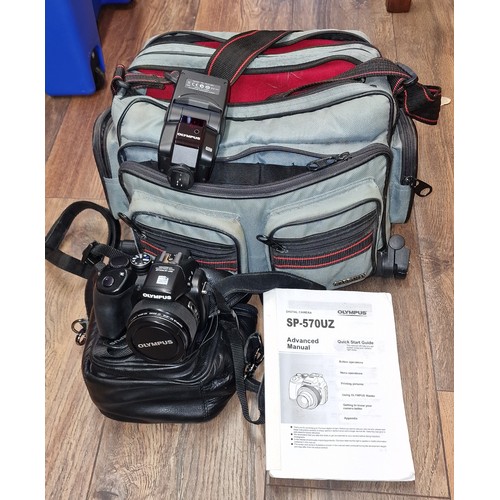 172 - Olympus SP-570UZ digital camera with manuals, flash gun and accessories in carry case PLUS boxed Viv... 