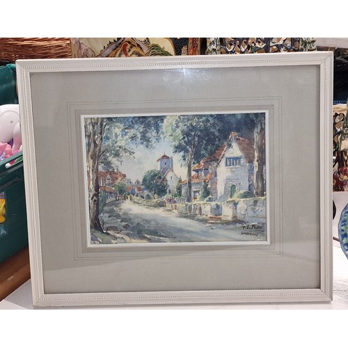 125A - 45 x 37 cm framed and mounted watercolour painting of Amberley by F.L. PHILIE