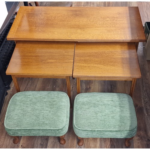 174 - 99 x 45 x 44 cm mid-century oak coffee table with 2 x hidden under side tables & pair of good qualit... 