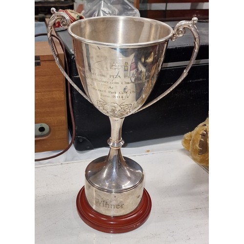 40 - 34 cm tall PGA Euro Pro Tour event silver plated winners trophy, June 2014 Cumberwell park - won by ... 