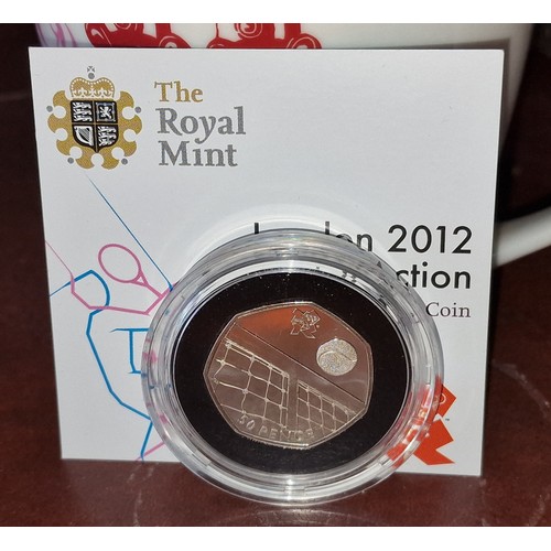 168 - Royal Mint limited edition 2012 Olympics, 925 silver tennis 50p coin in case with COA