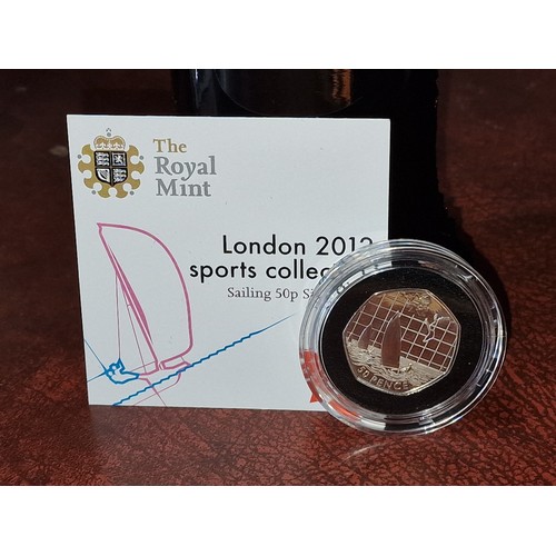 165 - Royal Mint limited edition 2012 Olympics, 925 silver sailing 50p coin in case with COA