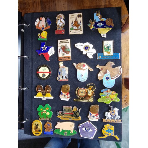 221 - 6 x velvet cards and 1 x pouch of heart shaped, mostly American enamel pin badges in folder