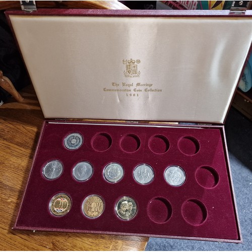 116 - Royal Mint 1981 Royal Marriage collectors coin case with 1 x silver coin, 5 x crowns and 3 x gold to... 