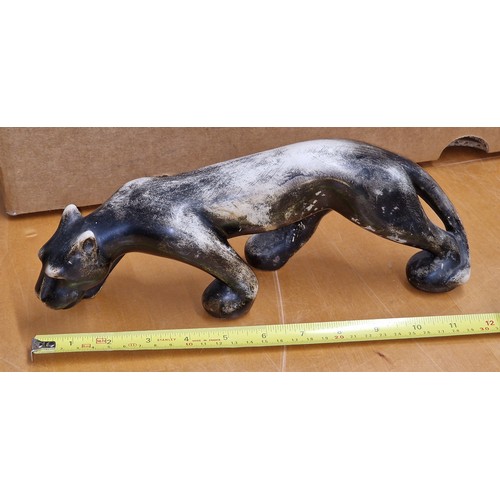 57 - 30 cm long carved stone panther figure - signed but un-readable