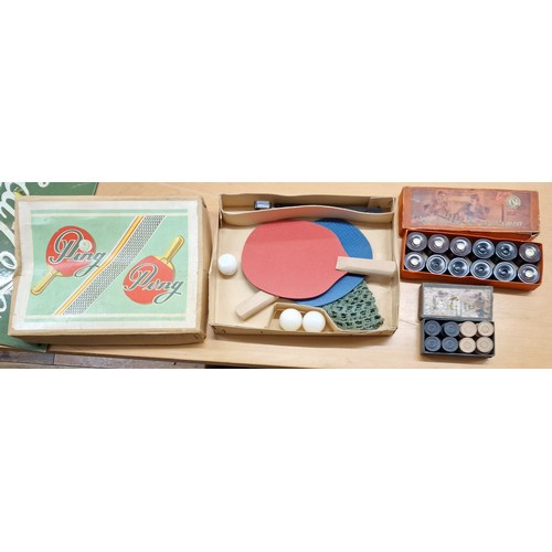 108 - Boxed vintage ping pong set and 2 x boxed sets of draughtsmen