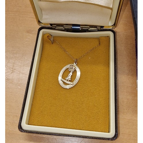 525 - 9 ct. gold Aquarius pendant necklace - 2.8 gm.