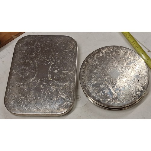 235 - Set of 4 x 19.5 cm diameter and 3 x oblong silver plated coasters