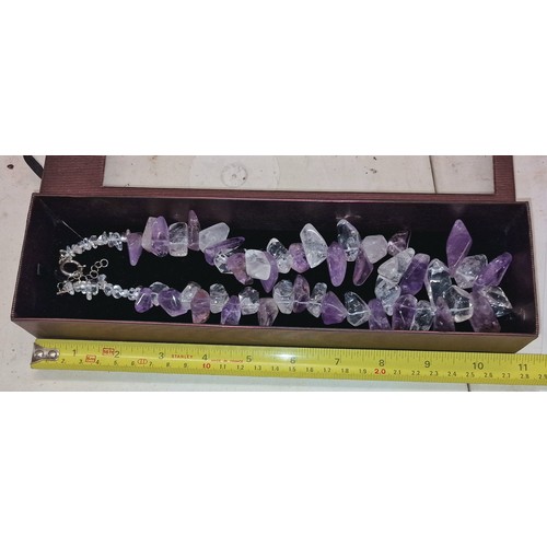 517 - Polished amethyst and crystal dress necklace in box