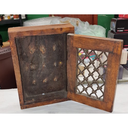 134 - Vintage rattan wall mount Indian style key cabinet