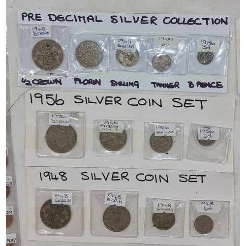 6 - 1948 silver UK coin set, 1956 UK silver coin set & pre-decimal UK silver coin collection - assorted ... 