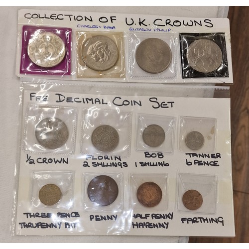 202 - Pre-decimal UK coin set (mixed years) and collection of 4 x assorted commemorative crowns