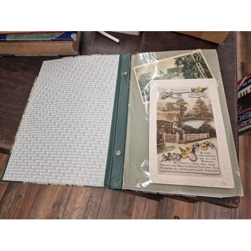 156 - Treasured Memories album with 300 mostly very old post cards and photo cards, only first 10 pages pi... 